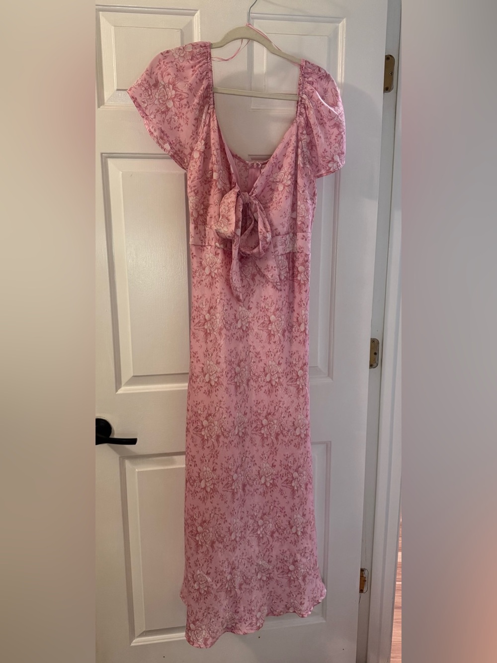 Pink Floral Tie-Front Maxi Dress